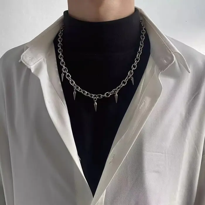 Collier à clous esthétiques Punk en acier inoxydable pour hommes et femmes