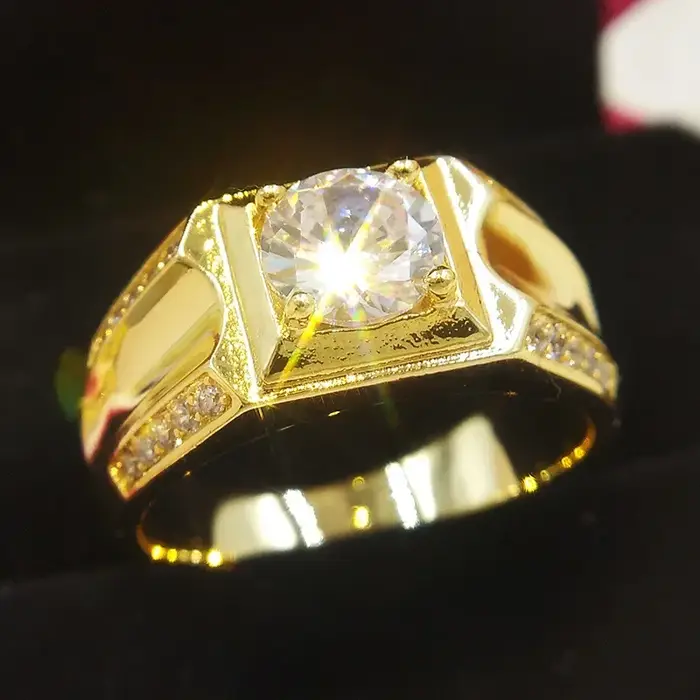 Taille 7-12 classique couleur or strass cubique zircone hommes bague émail noir mâle 18 KRGP bagues 