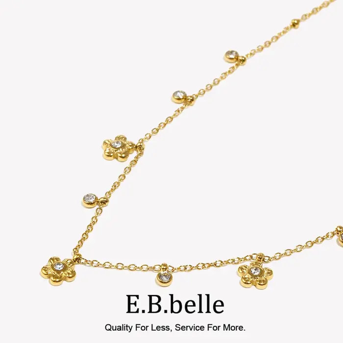 E.B.belle Mini collier pendentif fleur en Zircon plaqué or 18 carats en acier inoxydable hypoallergénique bijoux pour femmes
