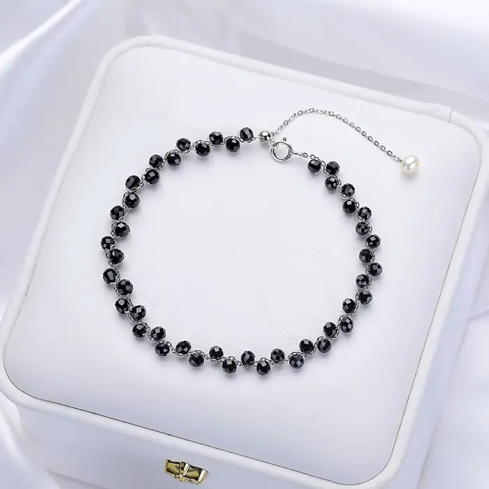 Lina Jw – Bracelet en spinelle noire en pierre naturelle pour femmes, 3MM, bijoux de fête/mariage, c