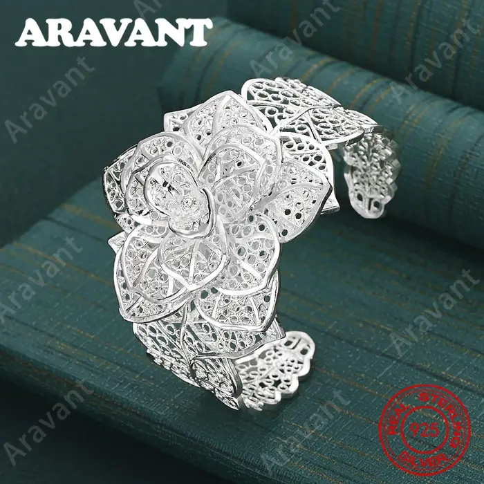 Bracelet à fleurs ajourées en argent Sterling 925, bijoux de fête de mariage exquis et mignons pour 