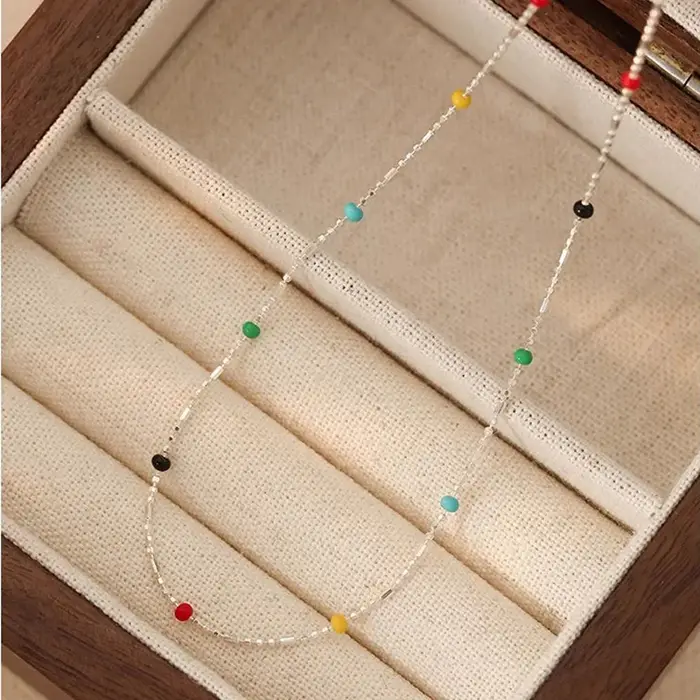 Collier en argent Sterling 925 avec perles multicolores géométriques simples