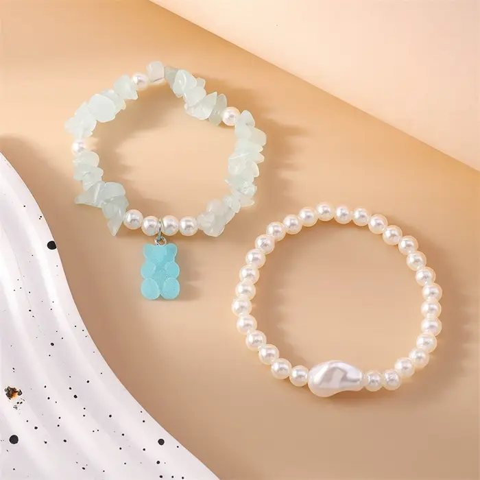 Lot de 2 bracelets bohèmes faits à la main avec perles d'imitation pour femmes
