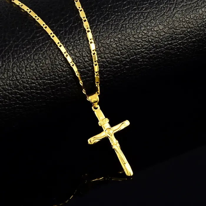 Nouveau collier en or 24K pendentif croix