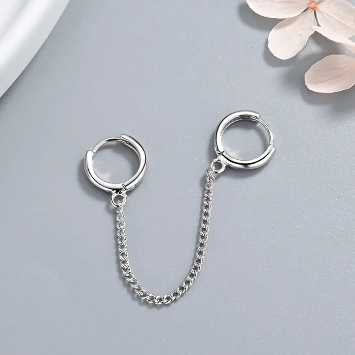 JOSmall-Boucles d'Oreilles Double en Argent Sterling 925, Cercle Rond, Deux Trous d'Oreille, Piercin