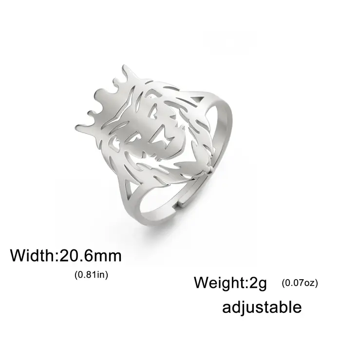 Skyrim Bague en acier inoxydable avec tête d'animal pour hommes et garçons, bague réglable, roi de d