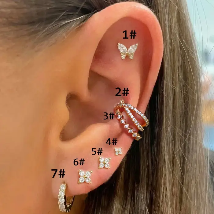 Helix Ear Fake Piercing Boucles d'oreilles pour femme, Dainty Butterfly, Flower Zcompresses, Rook Tr