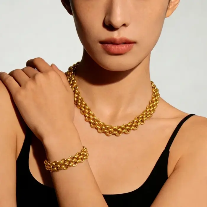 Collier chaîne massive plaqué or 18 carats style punk pour femmes et filles occasions spéciales été vacances parties