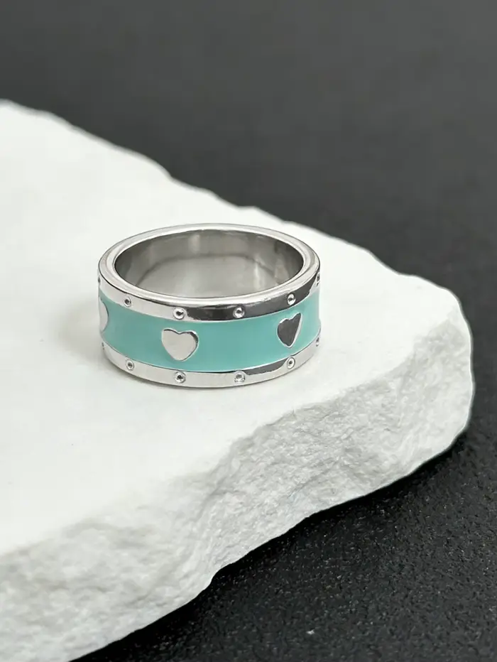1 bague minimaliste en argent plaqué s925 avec cœur bleu émaillé