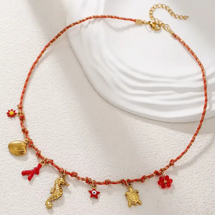 Collier pendentif de Style marin pour femmes, collier en chaîne tissée à la main avec breloques, déc