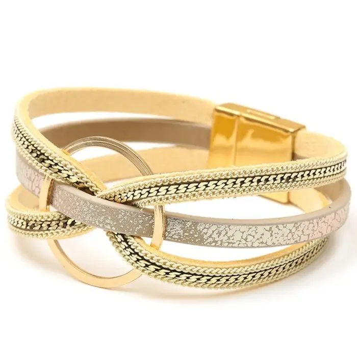 Bracelets en cuir PU avec croix circulaire en métal, boucle magnétique, Style bohème pour femmes, Br