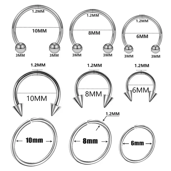 Piercing pour oreilles en acier, bijoux de corps, Helix, sourcils, lèvres, Labret, anneaux, boucles 