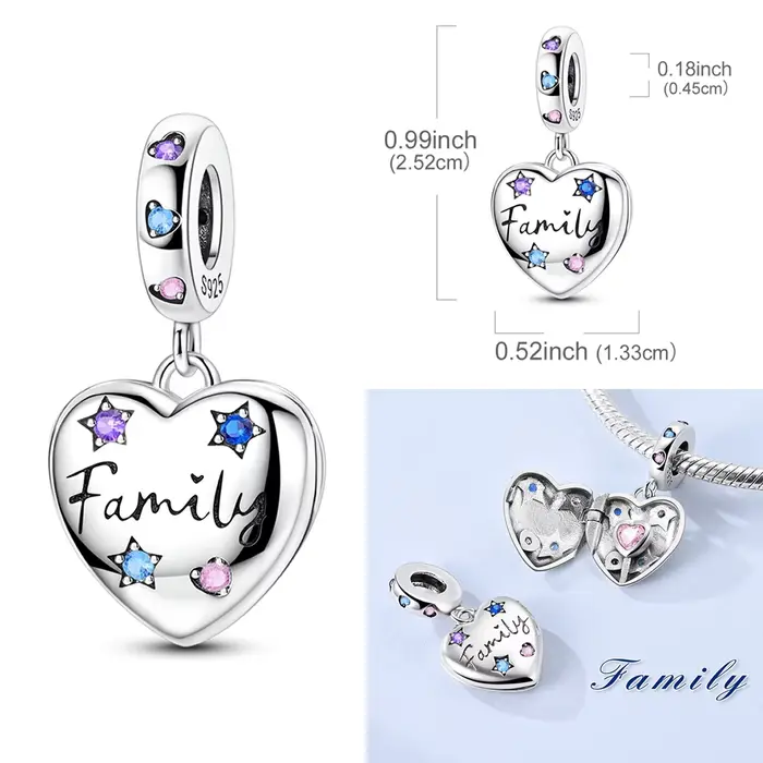 Breloques famille heureuse en argent Sterling 925
