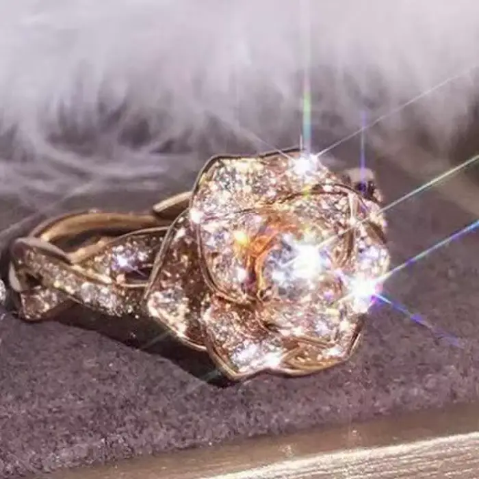 Nouvelle bague de fiançailles pour femme, plaquée or rose 18 carats, avec imitation de zirconium. Bi