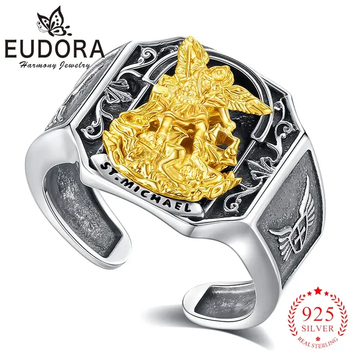 Eudora Saint Michael bague 925 en argent Sterling archange bague réglable amulette chrétienne bijoux