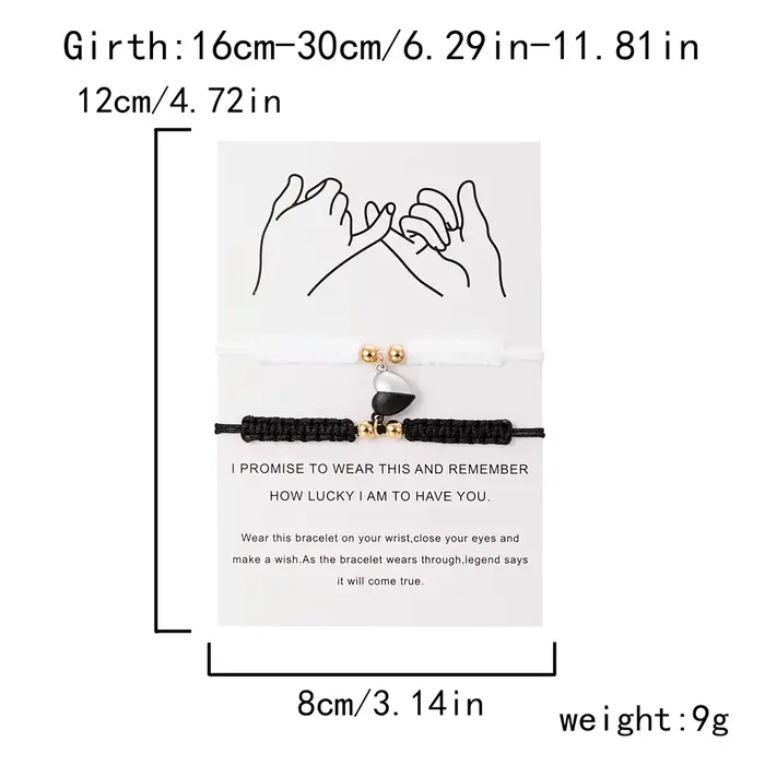 2 pièces/ensemble coeur romantique magnétique attirer Couple Bracelet pour femmes hommes mode tressé