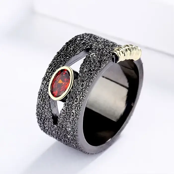 Ensemble de bijoux en argent 925 pour femme, bague exagérée géométrique rétro, collier, boucles d'oreilles asymétriques, or noir, ensemble de 3 pièces