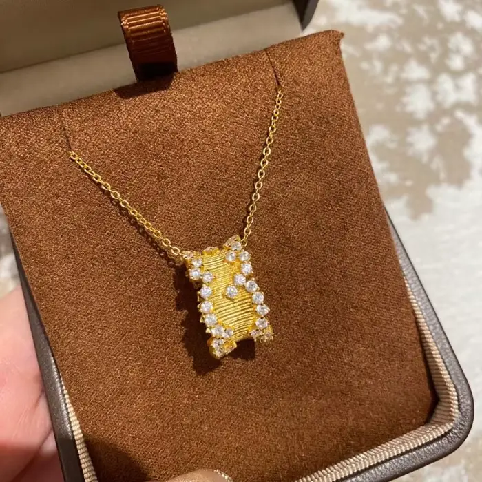 Collier en diamant à pointe brossée brillante, style palais rétro, ciel étoilé, breloques, chaîne cl
