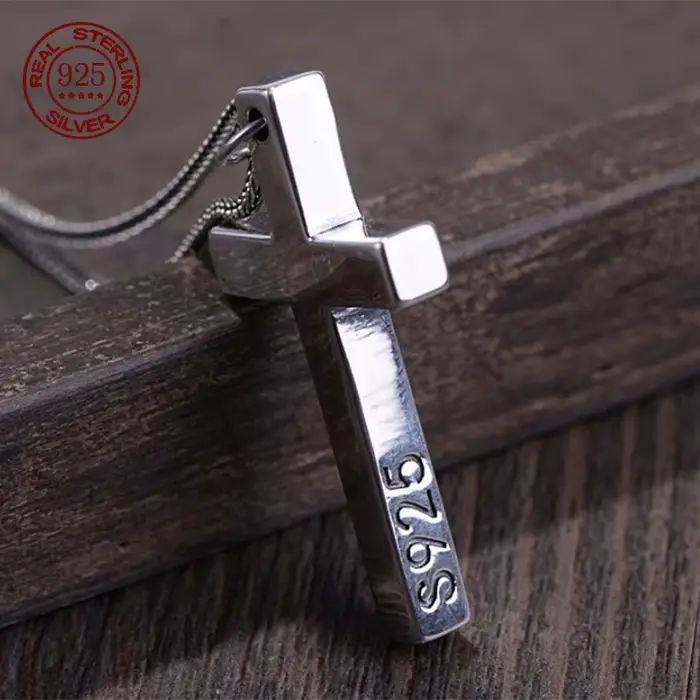 Pendentif croix en argent massif 925 véritable pour hommes et femmes, minimaliste, poli, mode classique, bijoux de prière chrétienne de jésus