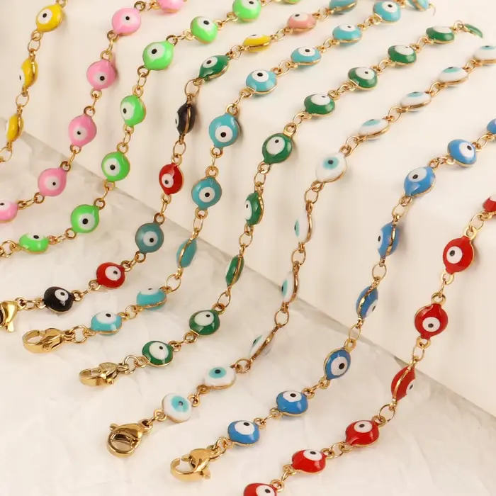 Collier en acier inoxydable 316L, couleur or, chaîne colorée contre le mauvais œil, colliers en émail pour femmes, ras du cou, bijoux cadeau