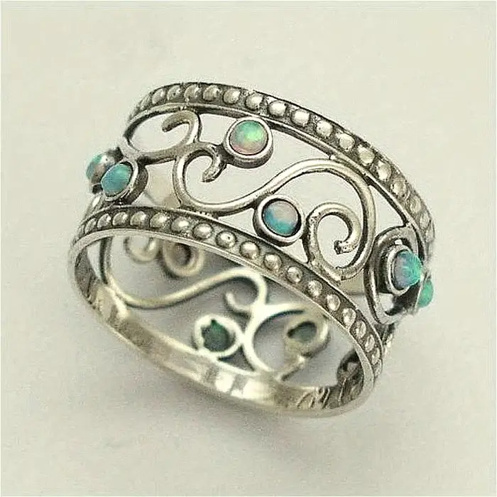 Bague creuse style bohème incrustée de pierre de lune synthétique élégante pour femmes occasions spéciales banquets vacances artisanat