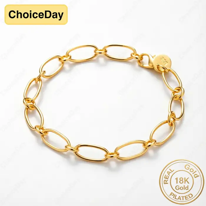 Bracelet ovale fin et délicat plaqué or 18 carats pour femmes, bijoux cadeau tendance, accessoires p