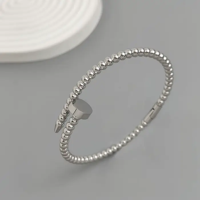 Bracelet pour femme en acier inoxydable plaqué or avec perles rondes en forme d'ongle simple, bracel