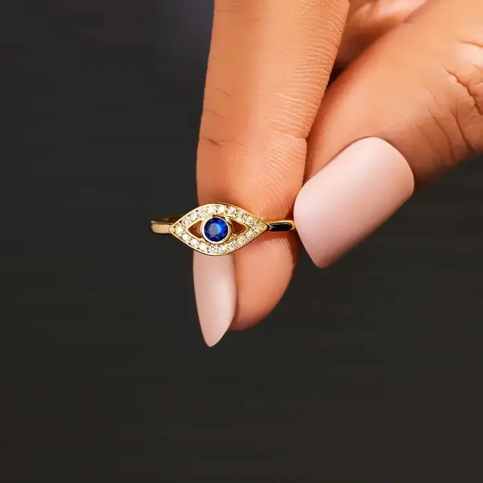 Bague de Protection contre le mauvais œil plaqué or 14 carats