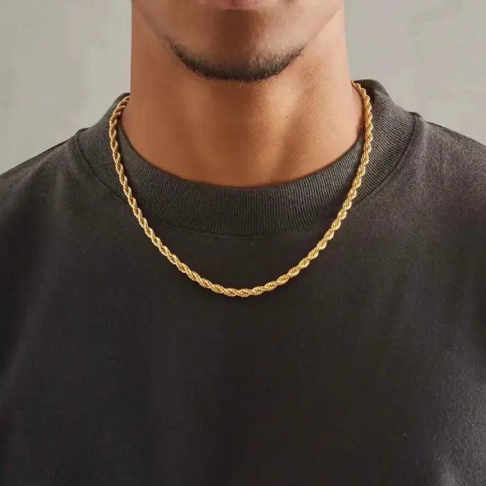 Collier en corde ronde Noble en or 18 carats, 18-24 pouces, 45-60cm, 4mm, pour femmes, hommes et gar