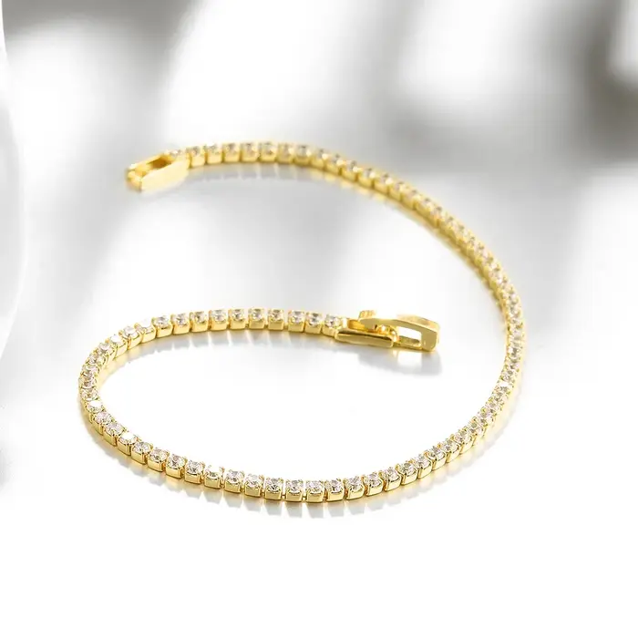 Lihong pur 925 bijoux en argent 18CM Bracelet de Tennis 2mm zircone cadeau d'anniversaire véritable Bracelets