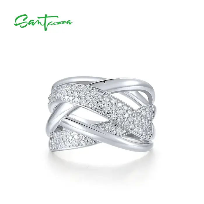 SANTUZZA véritable 925 bagues en argent Sterling pour les femmes scintillant blanc zircon cubique charmant magnifique moderne Fine Chic bijoux