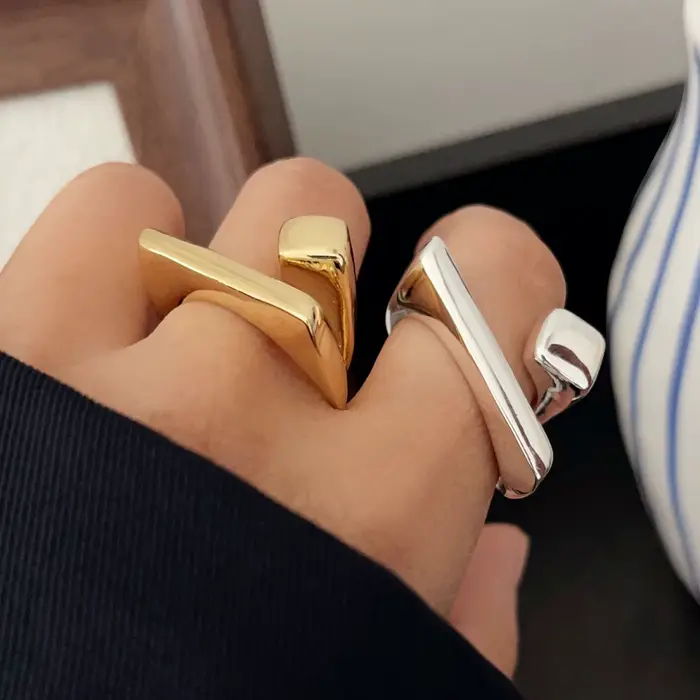Bagues en argent Sterling 925 pour femmes, bijoux fins géométriques, bague en or géométrique réglable pour fête, cadeau d'anniversaire