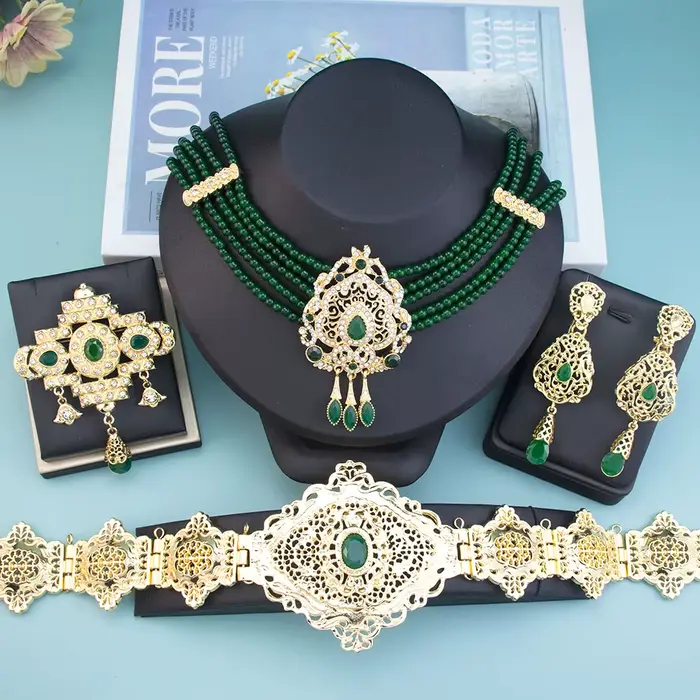Sunspicems couleur or marocain Caftan ceinture taille chaîne femmes perles chaîne collier ras du cou