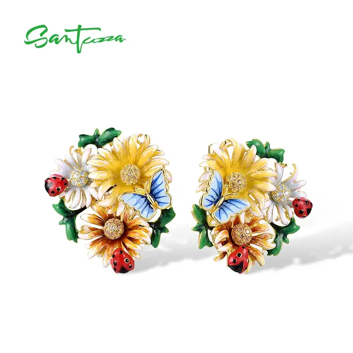 SANTUZZA-Boucles d'Oreilles en Argent Sterling 925 group pour Femme, Charbon Jaune, Champagne, CZ, G
