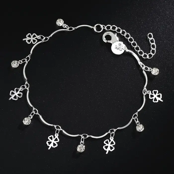 Bracelet en argent Sterling 925 avec chaîne trèfle à quatre feuilles en Zircon pour femmes