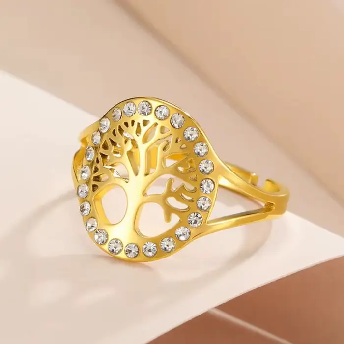 Dawapara – bague arbre de vie pour femmes, anneau réglable en Zircon transparent, arbre généalogique Yggdrasil, bijoux de Couple, alliance en acier inoxydable