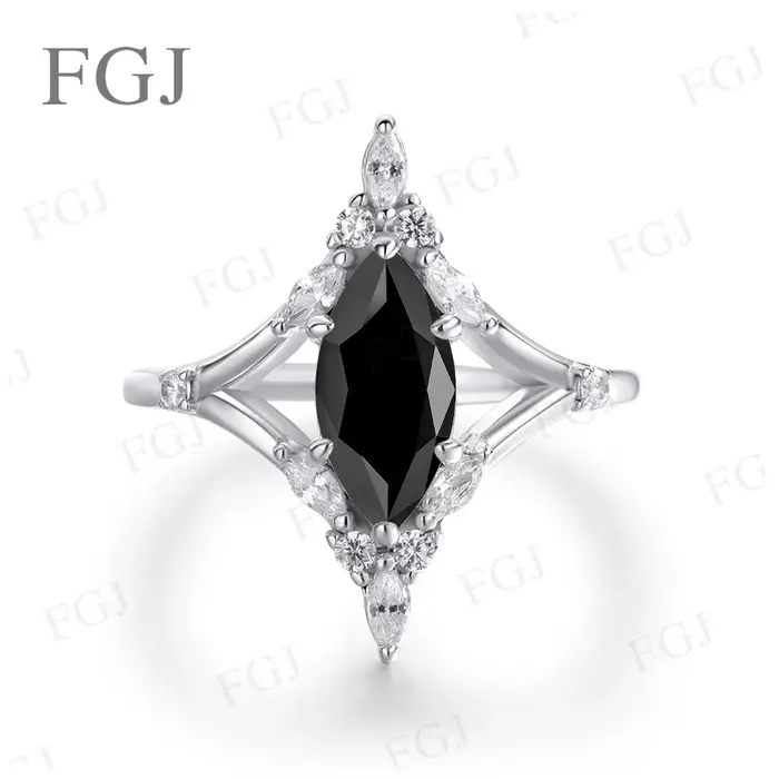 Bague Vintage en Moissanite Taille Marquise - Argent 925 Couleur D/Noir/Champagne Bijoux Fins Cadeau