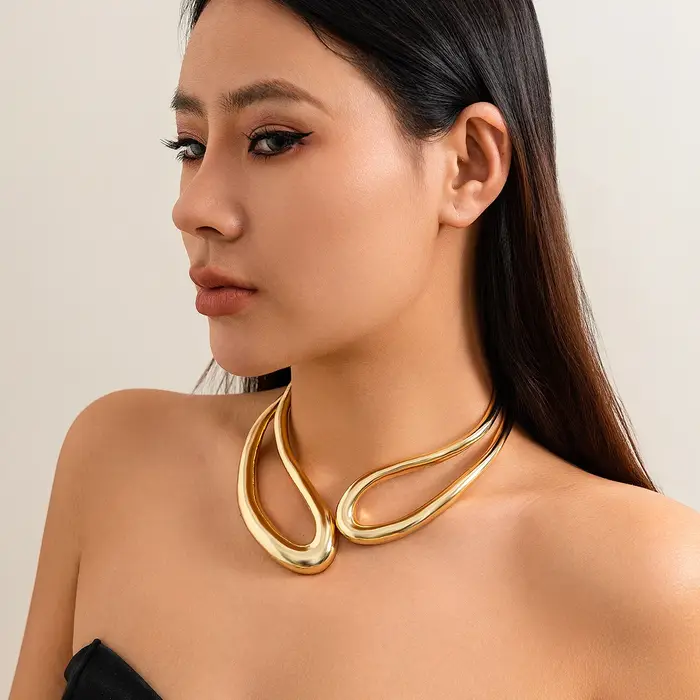 Salircon – collier ras du cou géométrique exagéré en métal