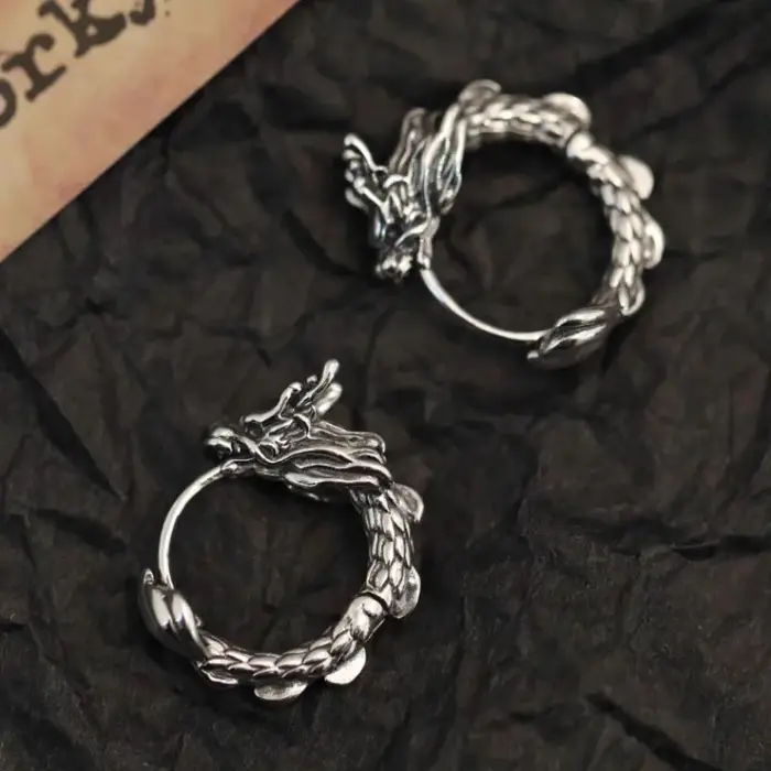 Boucles d'oreilles dragon irrégulières en argent regardé 925 pour femmes et filles