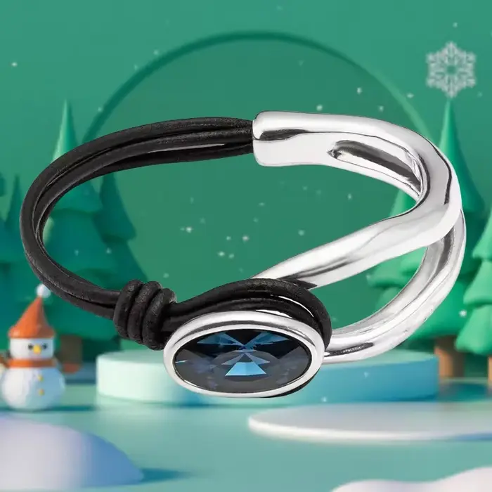 Nouveau bracelet élégant en cuir bleu cristal européen et américain, bijoux unisexes pour couple