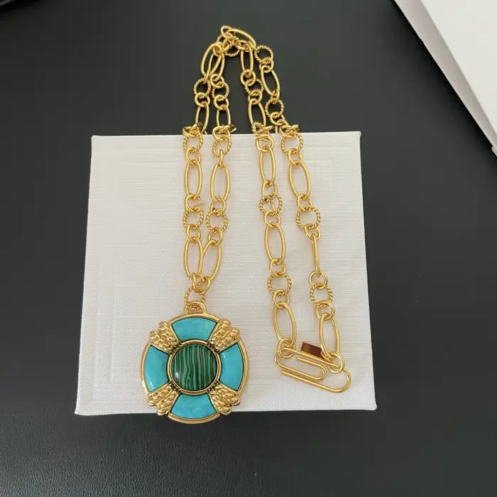 Collier et bracelet avec pendentif turquoise de marque de mode pour femme