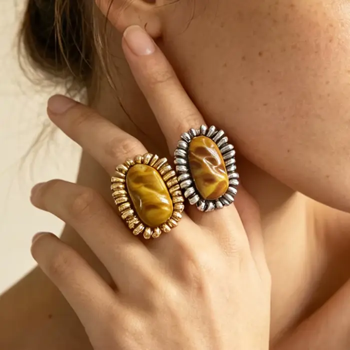 Bague en résine de luxe exquise pour femme, design créatif, motif tournesol géométrique, bague ouverte élégante rétro, accessoires de bijoux de banquet