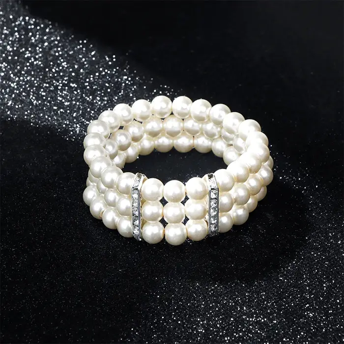 Bracelet élastique en perles de verre simulées pour femmes, bracelets multicouches, bijoux fantaisie