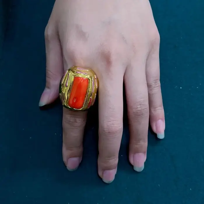 YYGEM 24x28mm gros corail Orange anneaux réglables mode plaqué or bague anniversaire bijoux