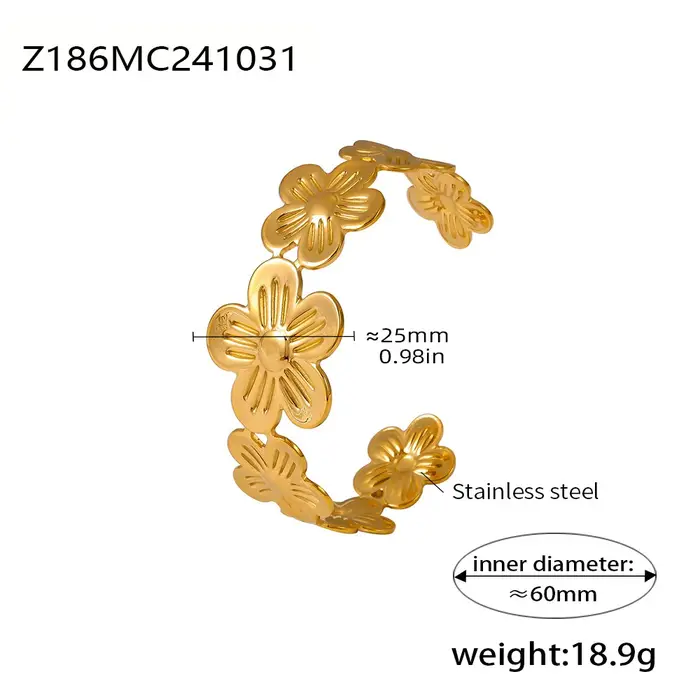 Bracelet multi-fleurs pour femme, plaqué or, acier inoxydable, ouvert, breloque, 03 bijoux, cadeau, 