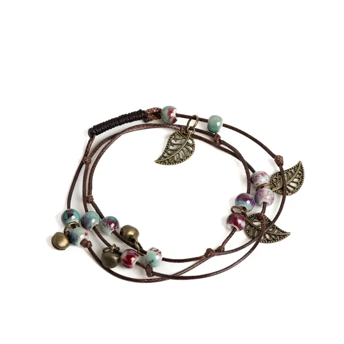 Bracelet de perles en céramique multicouche pour femme, bijoux ronds faits à la main, rose ivre et b