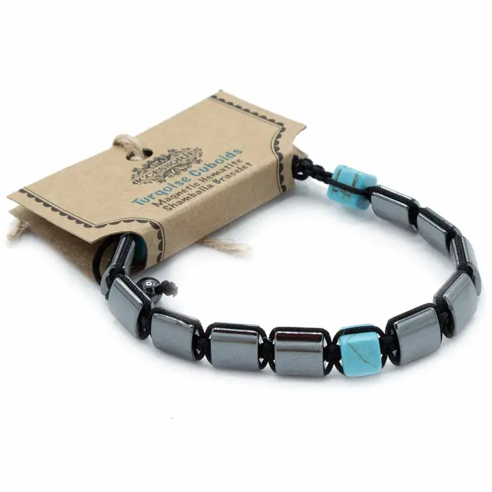 Magnetic Hematite Shamballa Bracelet - Turquoise Cuboids