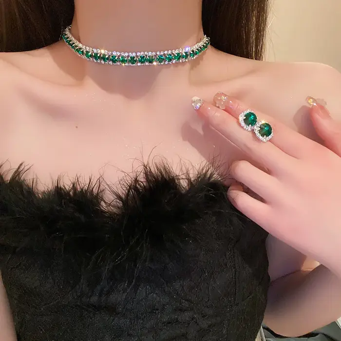 FYUAN luxe collier boucles d'oreilles ensembles vert cristal
