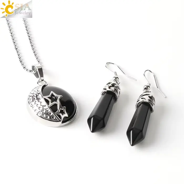 CSAlbanecklace-Ensemble de bijoux classiques en cristal violet, boucles d'oreilles, lune, étoiles, p
