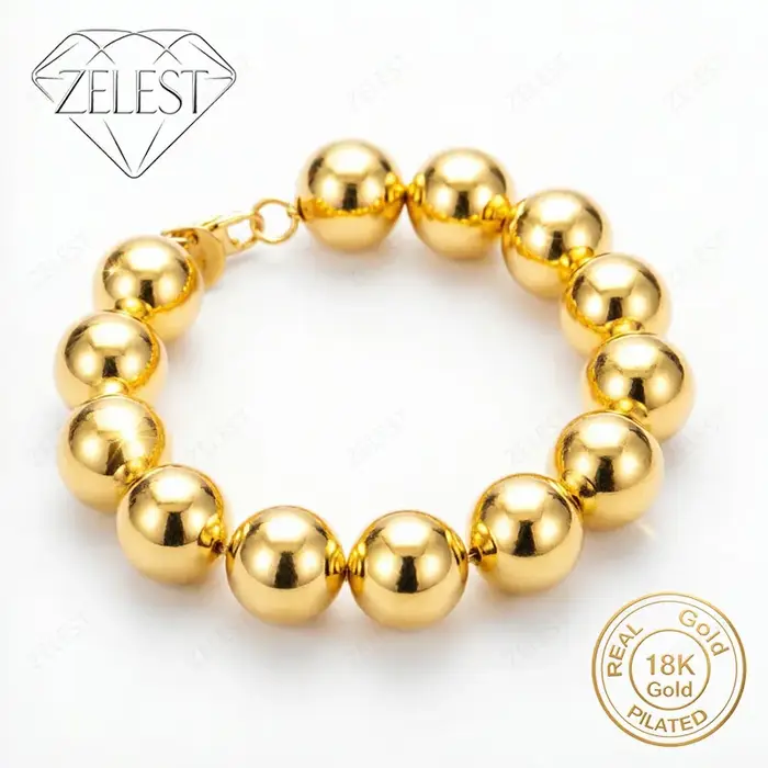 Bracelet en argent sterling 925 plaqué or 18 carats, perles rondes brillantes exquises de 14 mm, 8 p